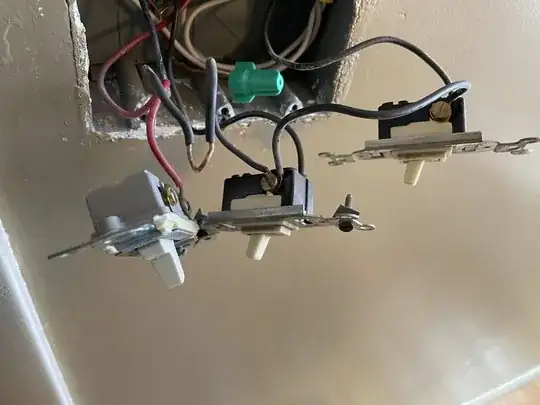 Original wiring with one of the black wires removed from the first switch