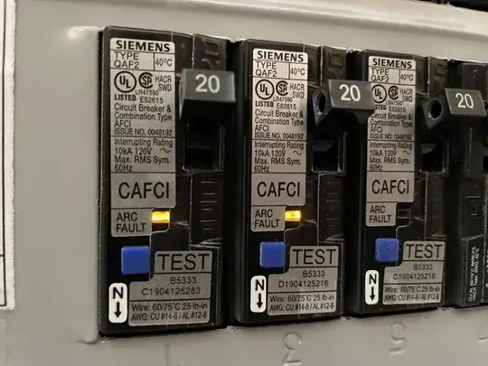 Siemens AFCI breakers Arc Fault LED lights blinking