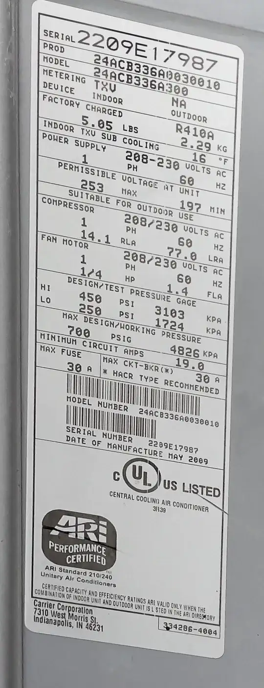 Smaller A/C unit - likely 2nd Fl