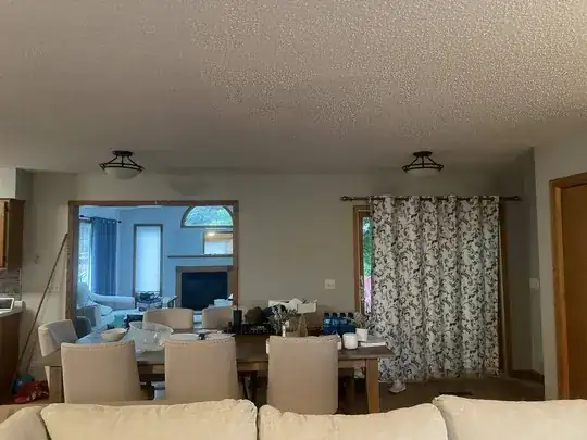 Image of a lovely living room with two light fixtures on the ceiling