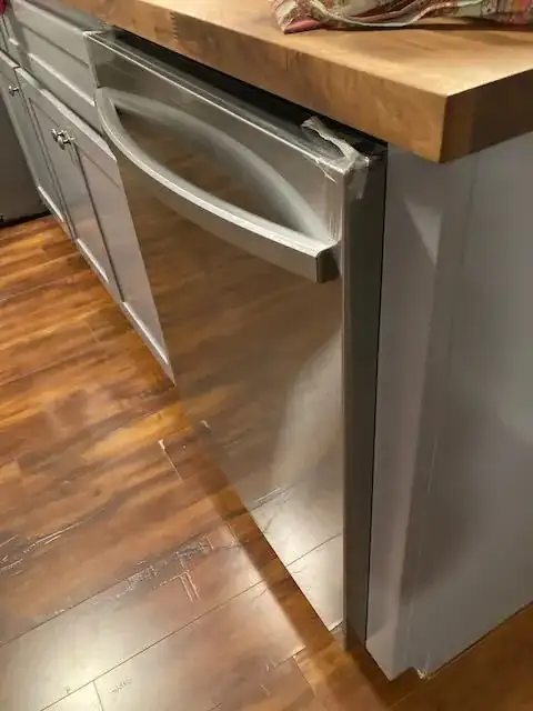 Dishwasher, currently out too far; not flush