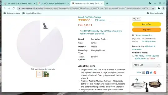 Amazon webpage of Fox Valley brand of squirrel baffles for use on electrical lines