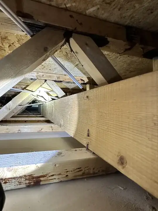 looking along the lumber going throughout trusses