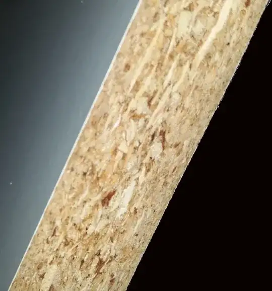 Untreated chipboard at side of shelf.