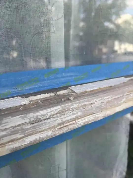 chipped glazing putty on muntin