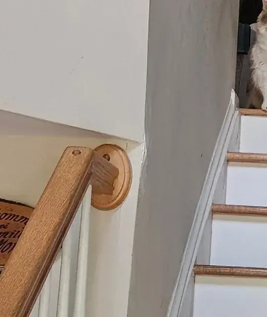 banister, wall, semi-repaired crack