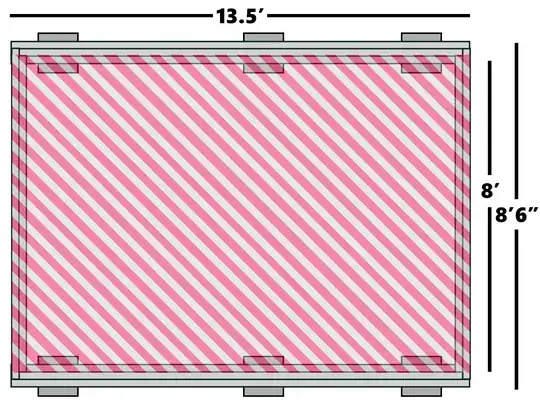 view from above of floor superimposed on frame, excluding joists