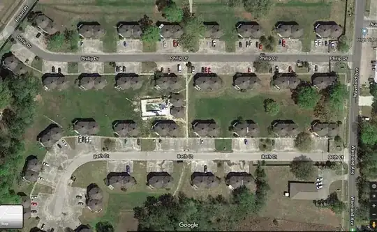 two-story hexagonal apartment buildings