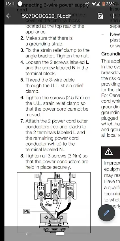 Manual page describing 3-prong hookup