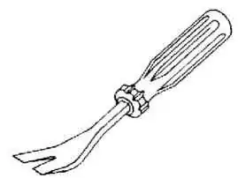 A black-and-white line drawing of the tool in question, perhaps from a manual or a catalog. The tool has a round, fluted handle like a screwdriver and a shaft that widens and flattens into a split head meant for prying something.