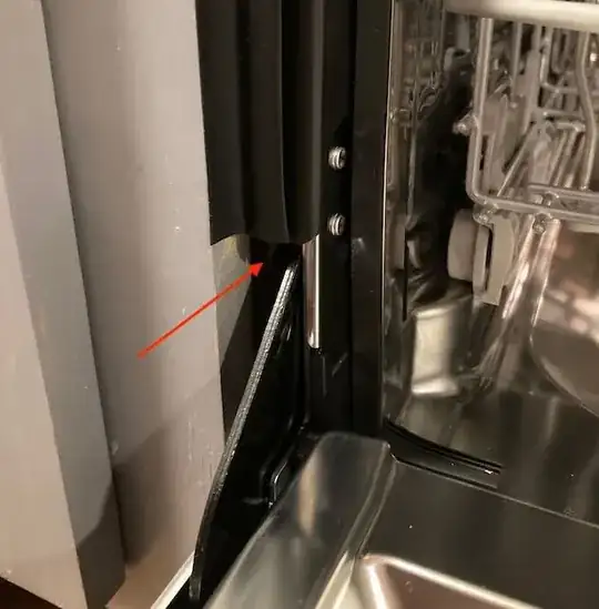 Dishwasher, showing sliver of gap that is along entire sides if pushed back further than shown here