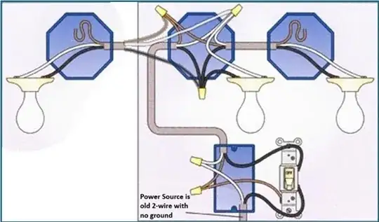 Old 2-wire with no ground to power new single-pole switch and light fixtures with 2-wire with ground