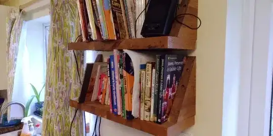bookend brackets on kitchen bookshelf