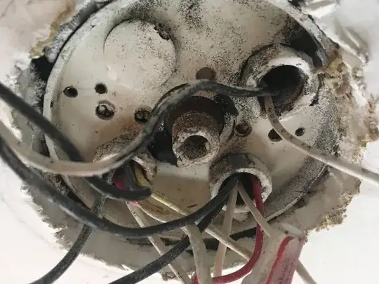 close up photo of existing old ceiling junction box