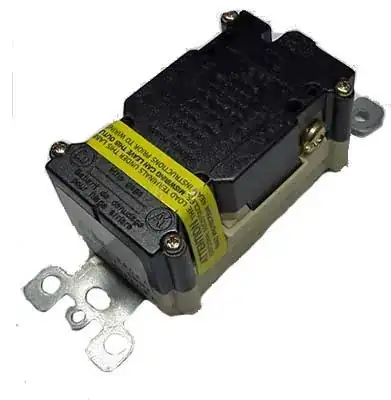 GFI receptacle back showing yellow tape