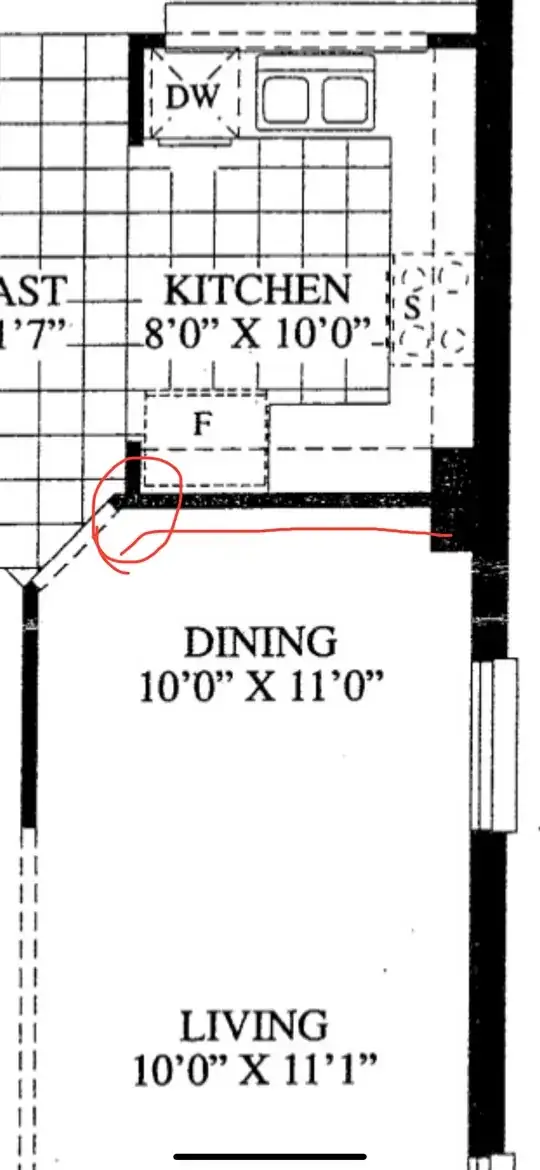 corner and wall in the floor plan