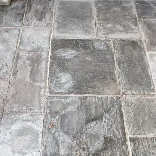 Stone floor with patchy white mineral spots