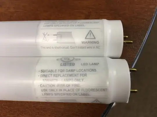 Warning label with diagram and "This end is short-circuit. Don't instant wire in AC".