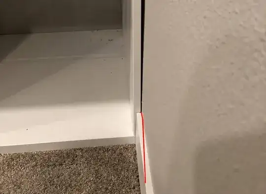 superimposed line to show how to cut the baseboard to allow for partial door opening