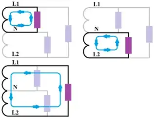 Single split-phase transformer secondary circuit divide with current]