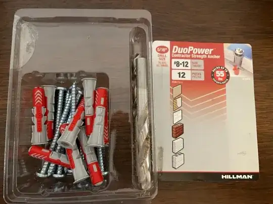 The wall anchors and screws used