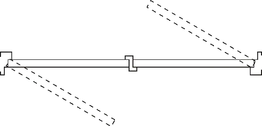 Illustration showing outline view from above of double doors, with stepped frame on either side and a center mullion with a stop at top right and bottom left, showing how doors would swing out/up on right side and in/down on left side.
