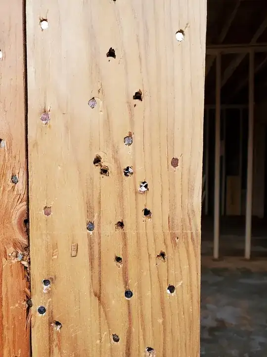 Extremely poor sheathing nailing