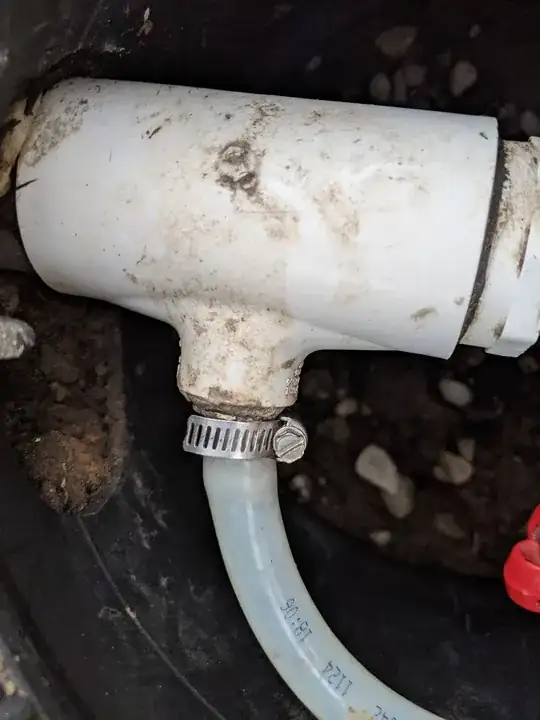 Outlet of tubing into fountain piping