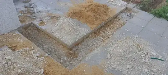 Walkway partially dug up