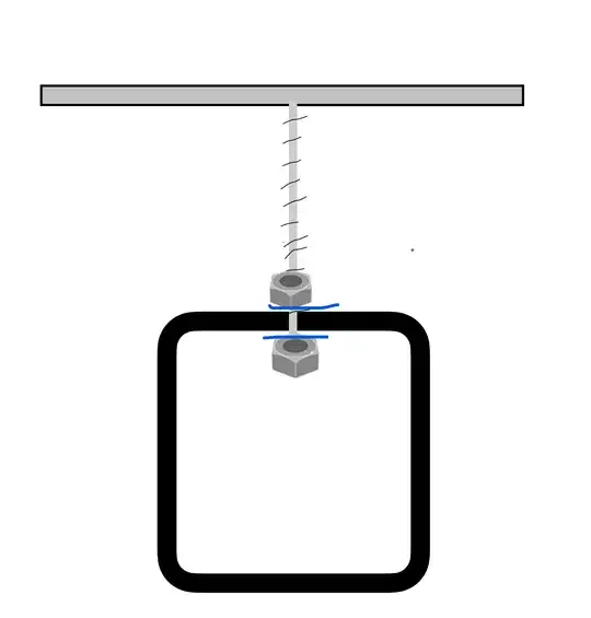 Schema of cabinet with a threaded rod through it and the ceiling