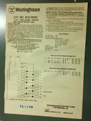 Westinghouse Cat. No. B10 2020C Type 1