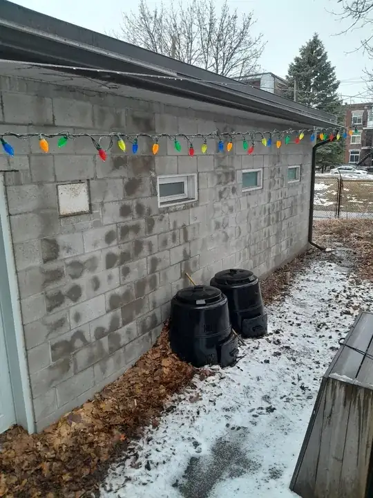 Cinder block wall with water staining