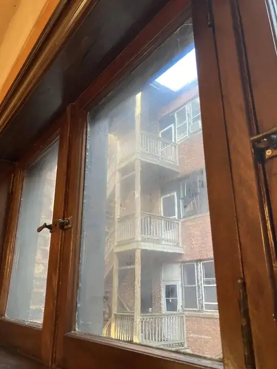 Interior view through dirty window