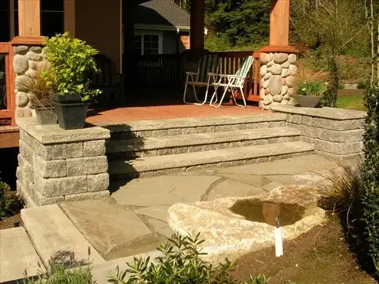 transition from deck to stone