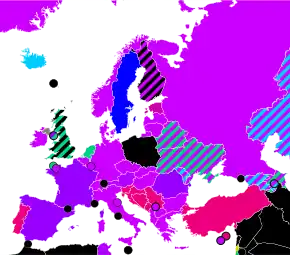 A country map of Europe color-coded for abortion access.