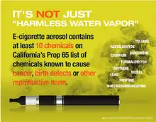 Graphic from the January 2015 California Department of Public Health's State Health Officer's Report on E-Cigarettes warning about harmful substances in e-cigarette vapor