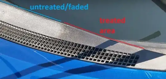 treated and untreated windshield wiper hood plastic