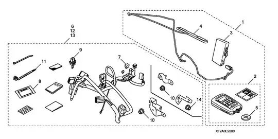 exploded diagram of parts of the official Honda remote start accessory