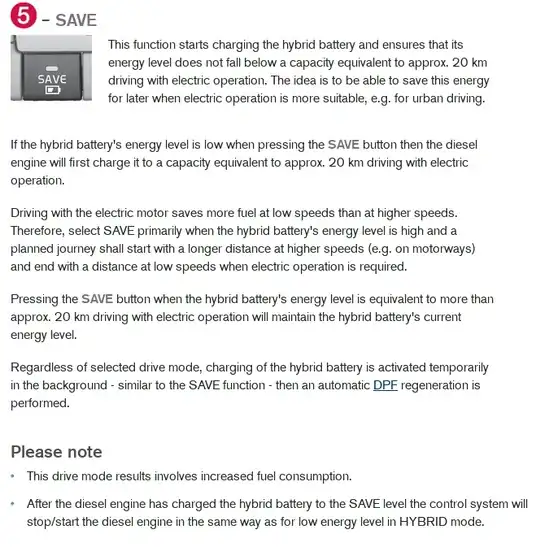 Volvo V60 hybrid save mode