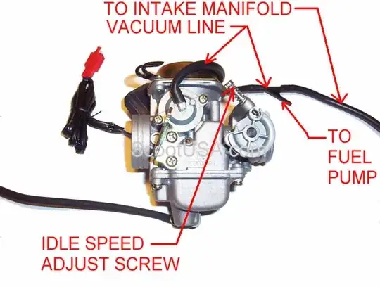 scooter carb with vacuum lines illustrated