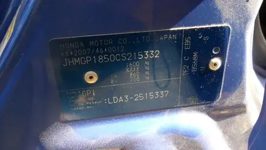 Color Code Plate on Honda Jazz