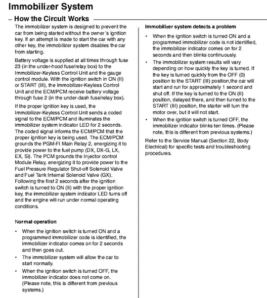 06 civic immobilizer system