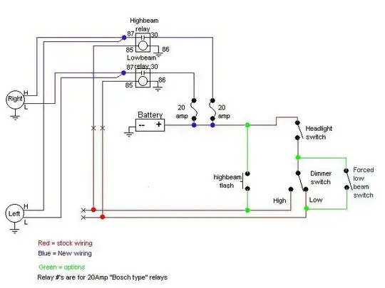 Wiring diagram, showing relay upgrade