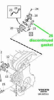 Volvo GR365311 exploded parts view for Coolant Pump, Thermostat And Cable
