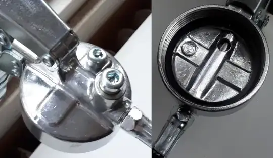 Composite photograph of the grease gun head from two angles