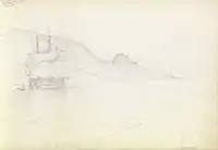 A study of HMS&nbsp;Ganges off Fort Trinidad, Rosas Bay, south-eastern Spain, 9 October 1851; his brother William had been a flag lieutenant on Ganges in the 1840s