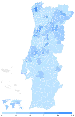 Share of the CDS-People's Party (CDS-PP) by municipality