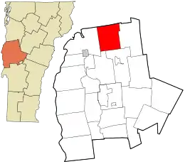 Location in Addison County and the state of Vermont.