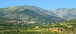 View of Aldeanueva de la Vera at the feet of the Sierra de Gredos.