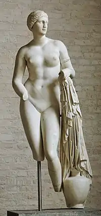 Aphrodite Braschi, free copy (1st century BC) after a votive statue of Praxitele in Cnidus (Aphrodite of Cnidus type, c. 350–340 BC). Glyptothek, Munich